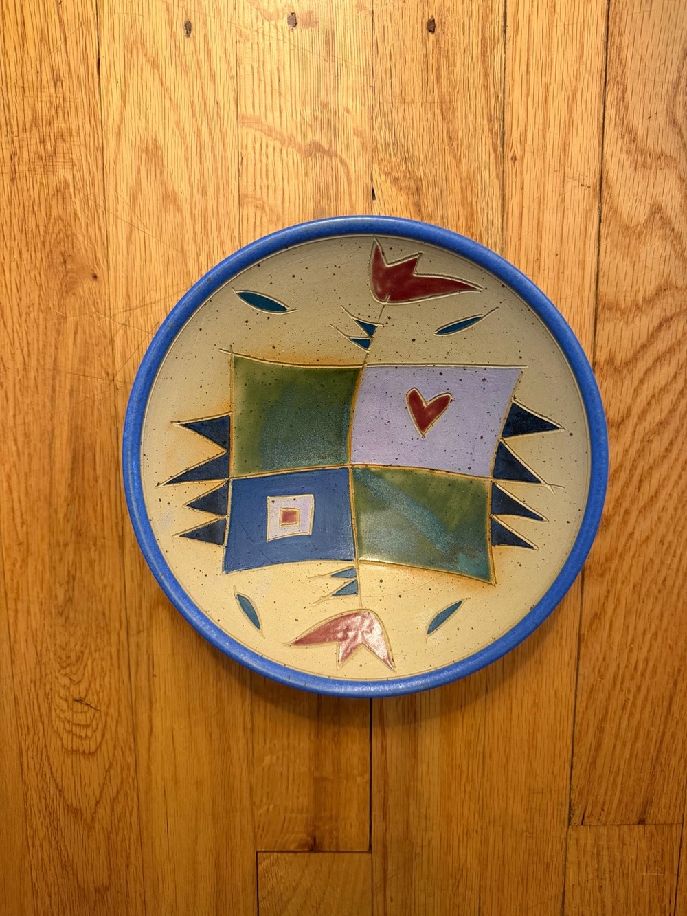 Hand-Painted Blue Rim Ceramic Decorative Home Art Plate